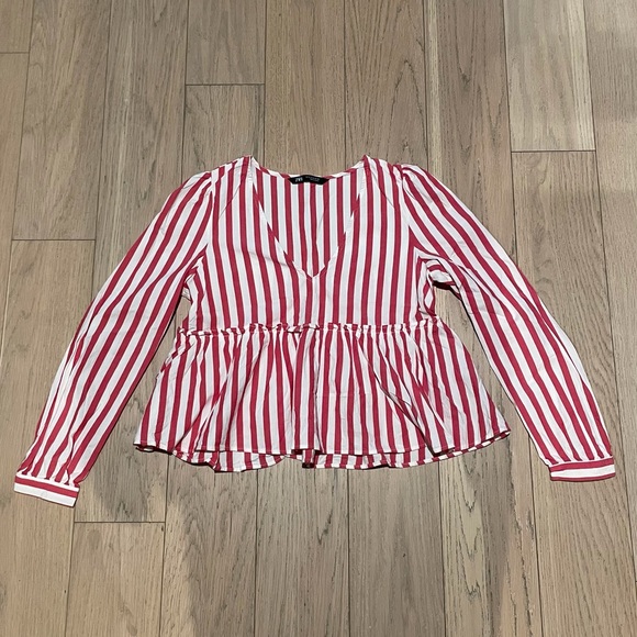 Zara Red & White Striped Peplum Top - Picture 1 of 12